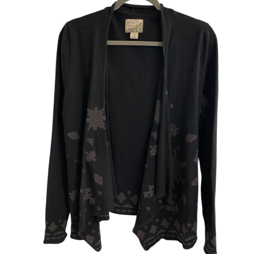 LUCKY LOTUS LUCKY BRAND OPEN FRONT SOUTHWESTERN EMBROIDERED COTTON CARDIGAN BOHO